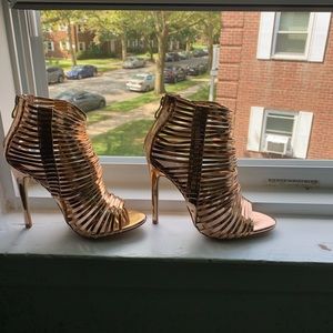 Gold strappy sandal heel